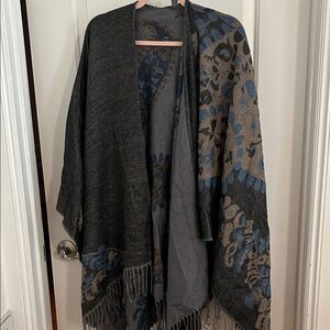 Elegant Gray and Blue Women's Shawl Cozy Cool Weather Dressing